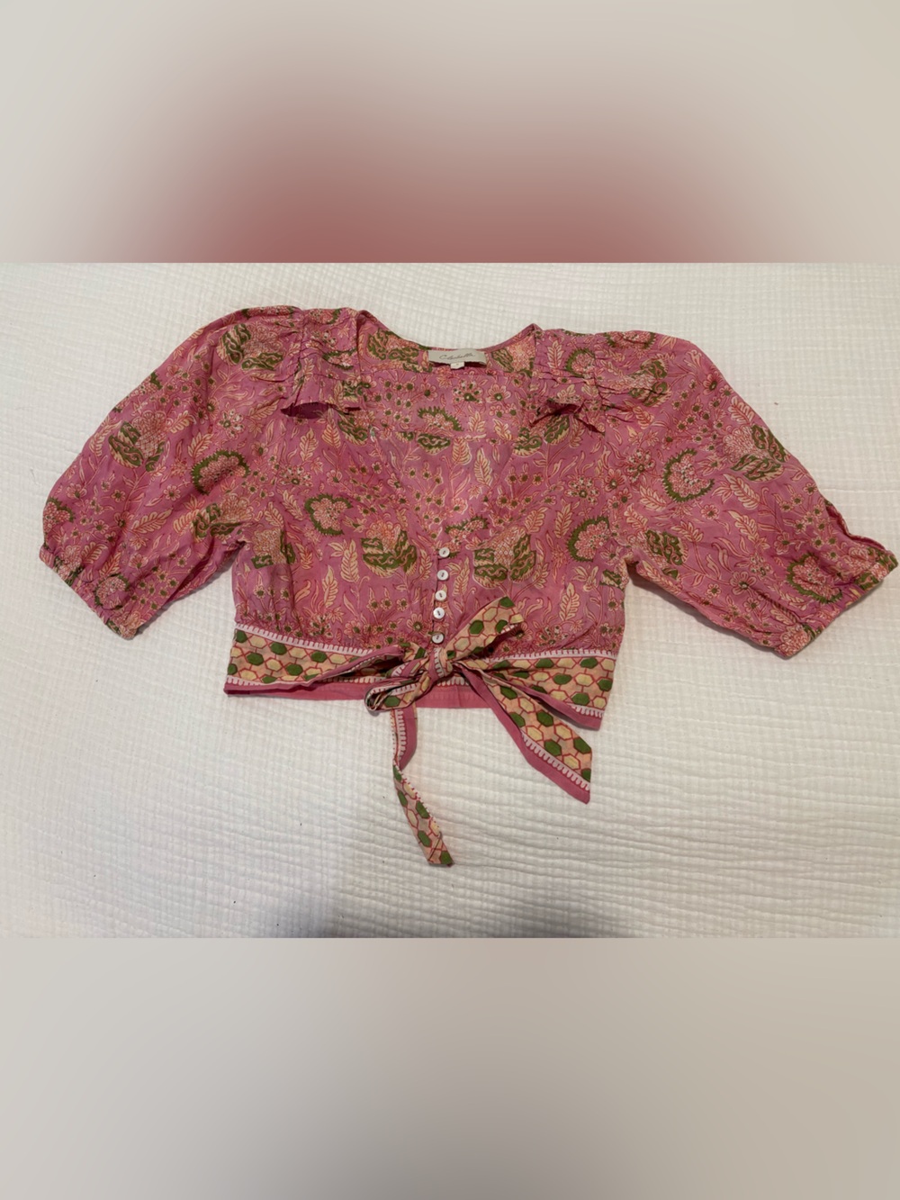 Cleobella Pink Paisley Tie-Front Crop Blouse